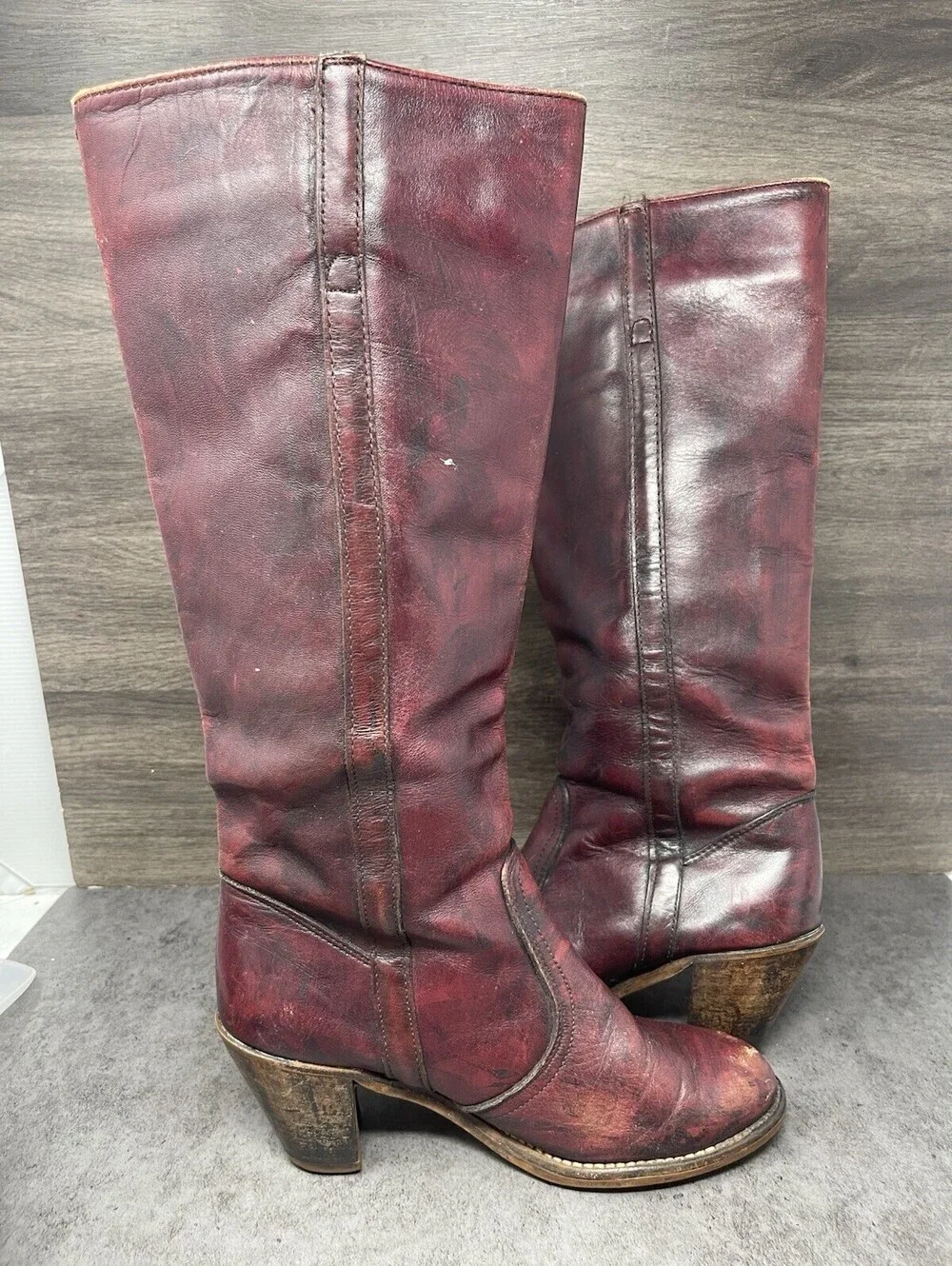 Vintage Dexter Campus Red Leather Riding Boots Womens Size 7 High Tall